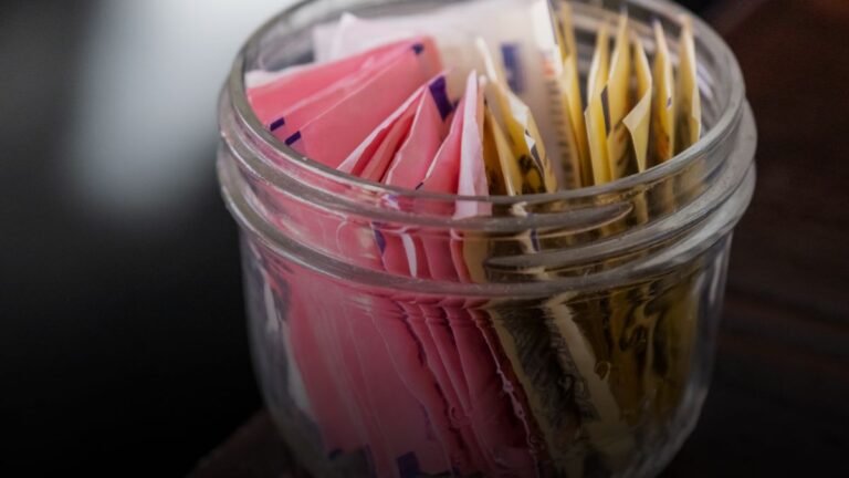 Natuurlijke zoetstoffen zoals stevia en monkfruit in een bakje